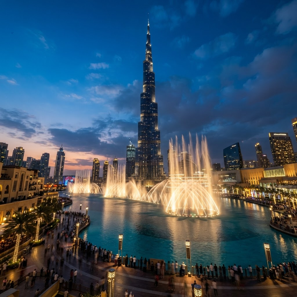 Burj Khalifa & Dubai Fountain in Downtown Dubai, Dubai